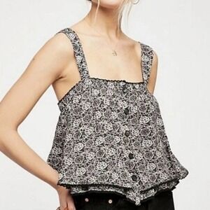 Free People Floral Cold Shoulder Crop Top Medium Boho Cottagecore Festival